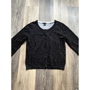 Polka Dot Cotton Cardigan Crop Black Large Layering 90s Retro Layering Feminine